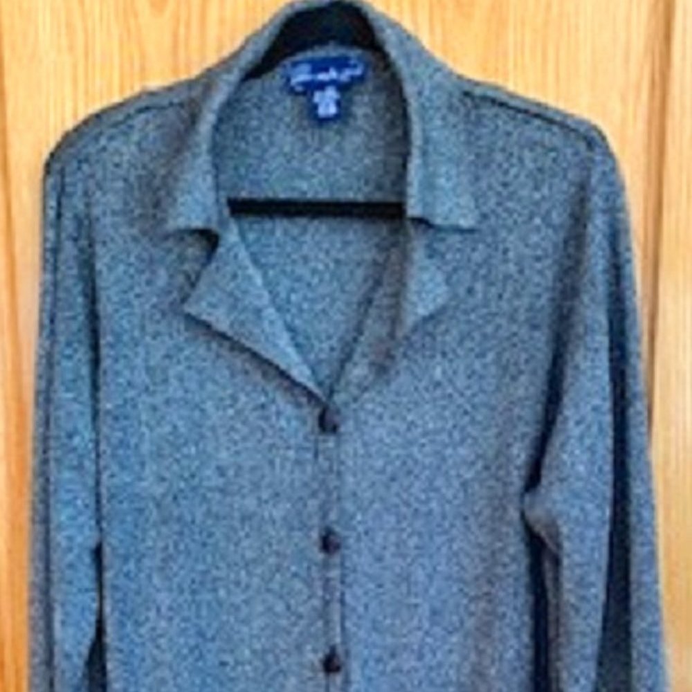 Susan Graver Light Shimmer Knit Top Shirt Button Front Long Sleeve X-Large